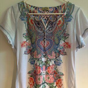 One World Tshirt Small Sequined Colorful Design Soft Comfy Feel